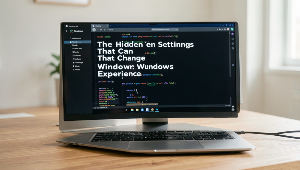 A professional editorial photo showcasing a serene workspace with a Windows laptop.