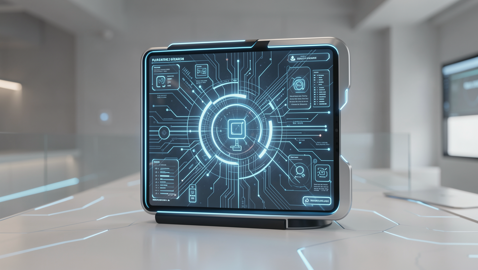 Futuristic AI search technology representation with realistic lighting and detail.