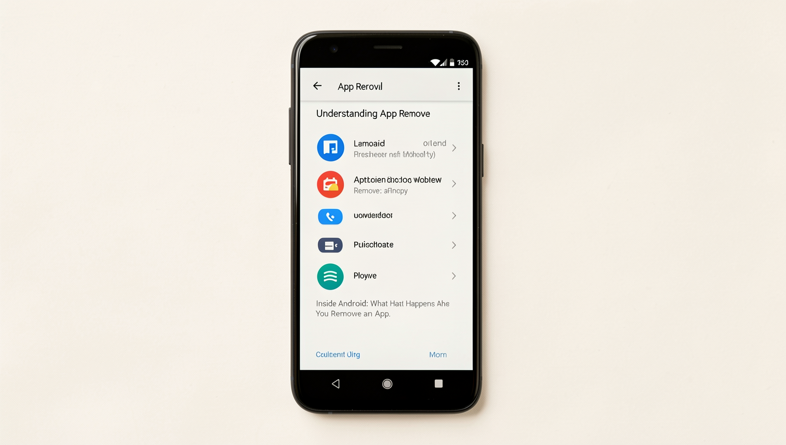 Photorealistic image illustrating the app removal process on an Android device.