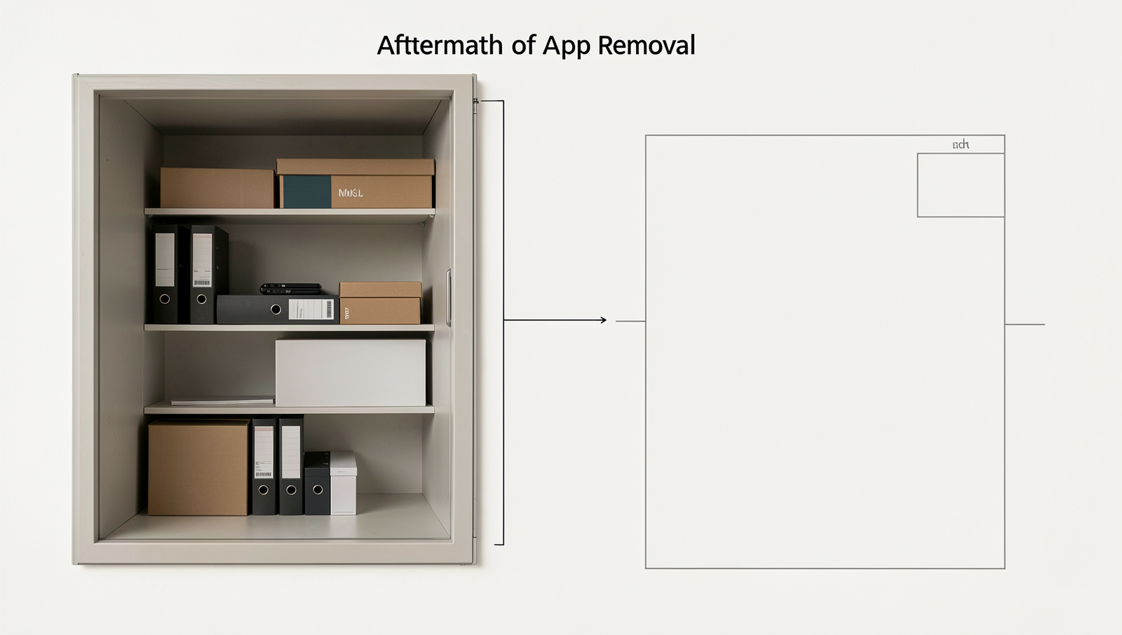 Diagram illustrating storage space changes before and after app removal on Android.