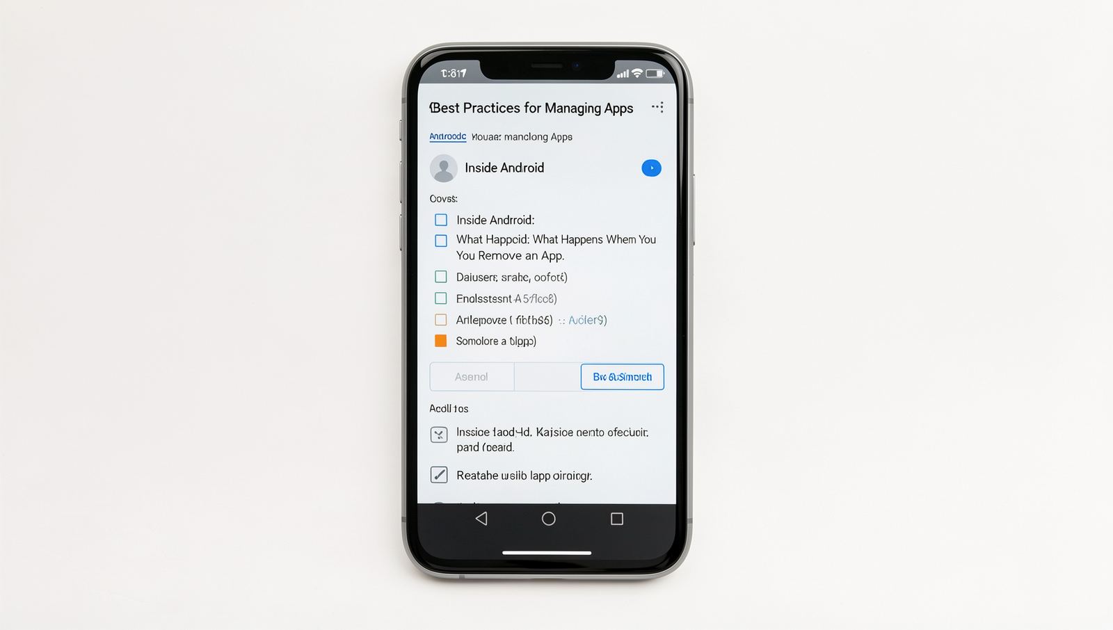 Checklist of best practices for managing Android apps in a realistic setting.