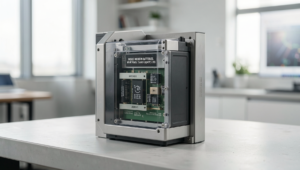 Close-up of modern batteries showcasing intricate details and realistic lighting.