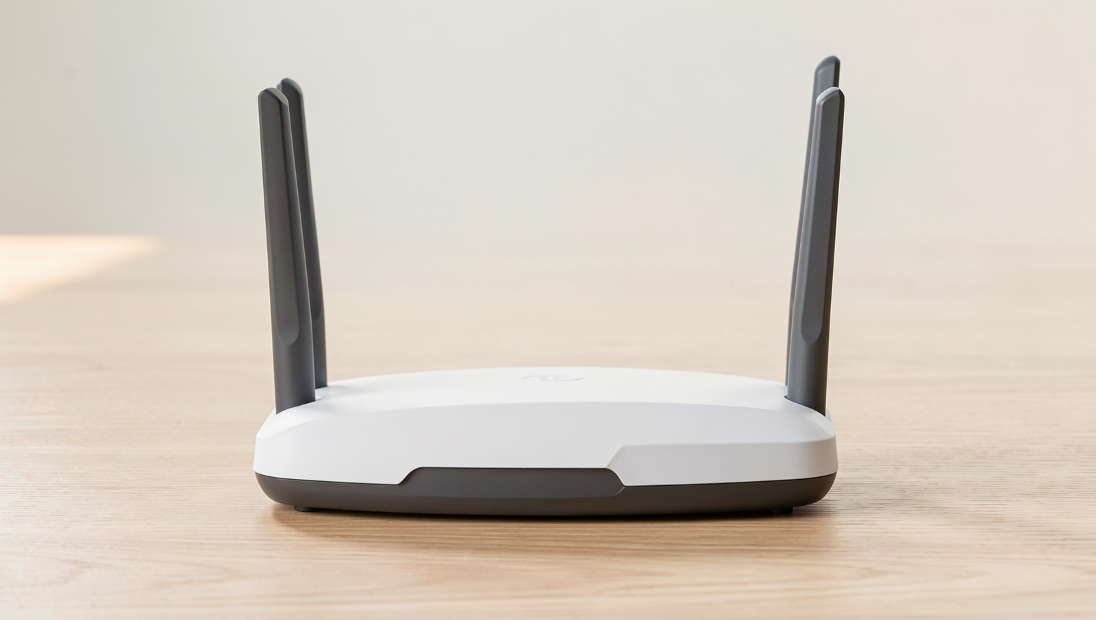 Detailed illustration of a home router setup with natural lighting and sharp focus.