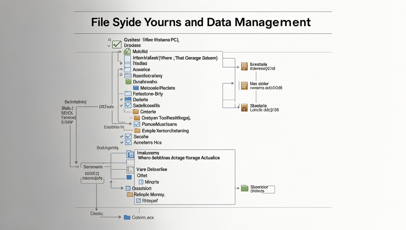 Detailed diagram of a computer file system structure with realistic lighting.