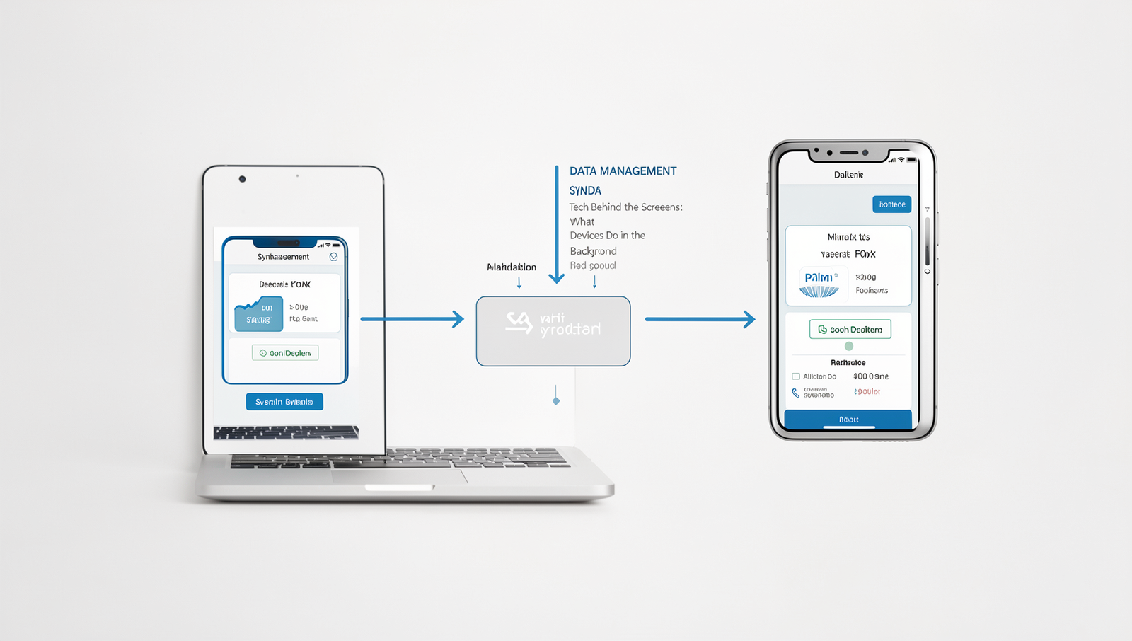 Detailed graphic illustrating data synchronization between multiple devices.