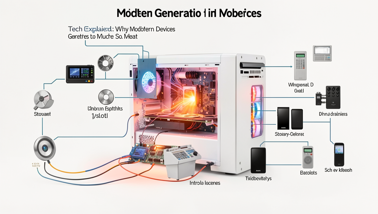 Infographic illustrating heat generation in various modern devices.