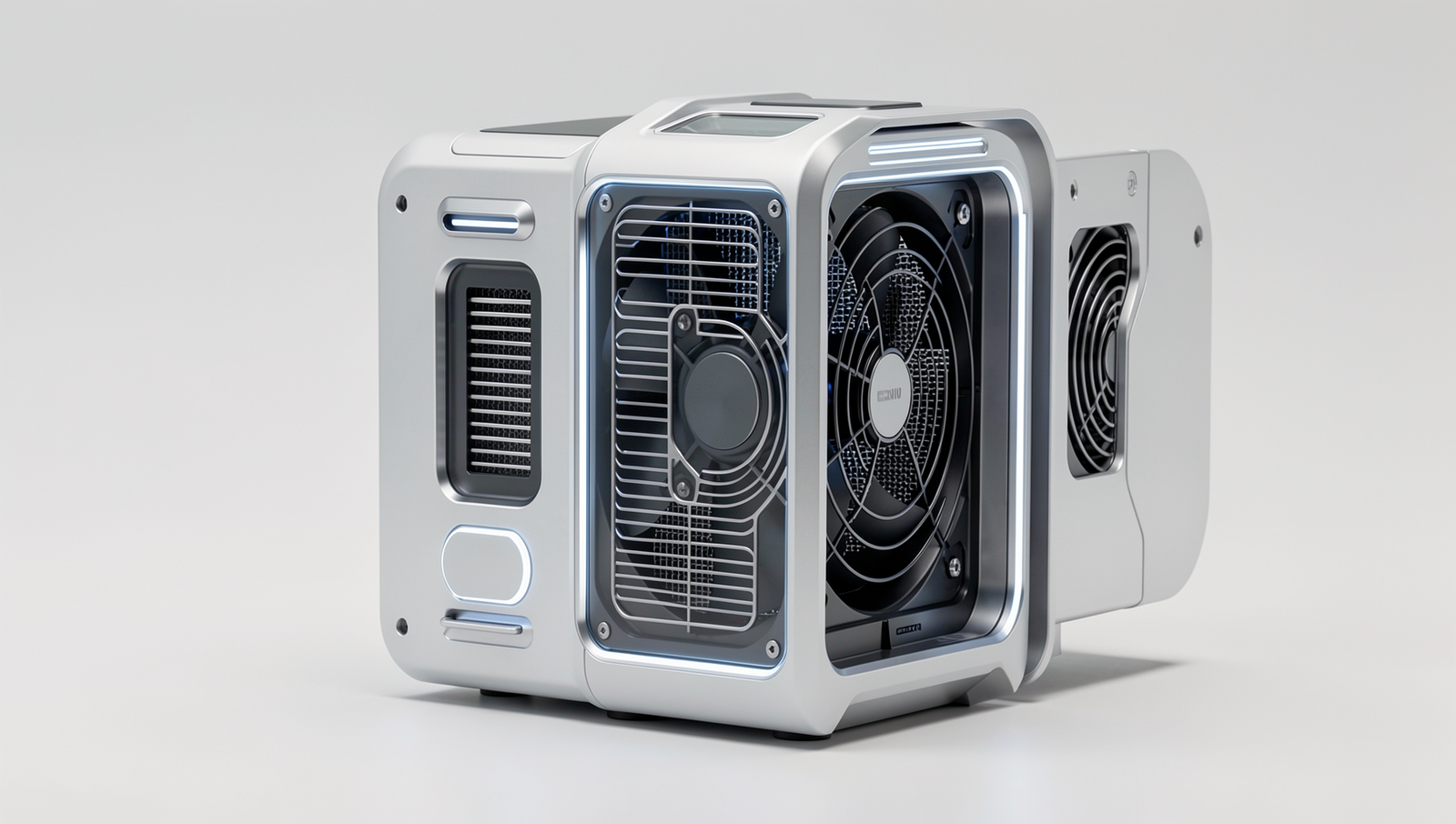 Futuristic devices showcasing advanced cooling systems in a realistic setting.