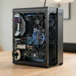 A modern workspace featuring an upgraded old PC with sleek accessories and natural lighting.