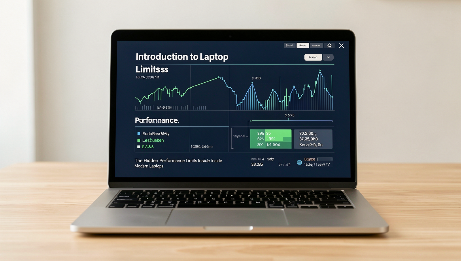 Modern laptop displaying performance metrics in a realistic setting