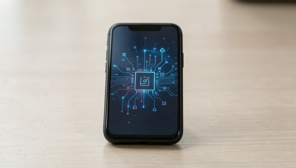 Close-up of a smartphone charging rapidly with advanced technology components visible.